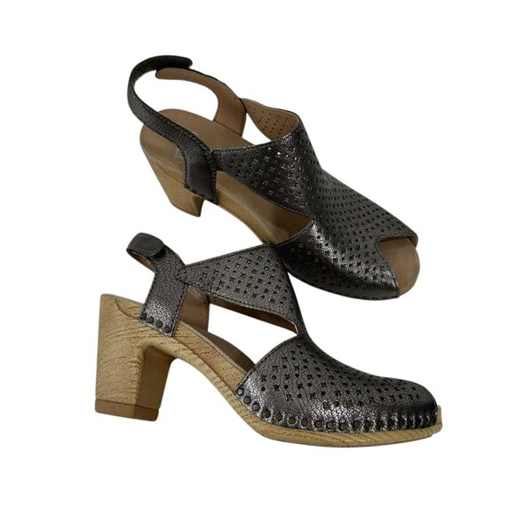 Dansko Womens Perforated Leather Slingback Heeled Sandals Metallic Gray SZ 37 EU - Picture 14 of 16